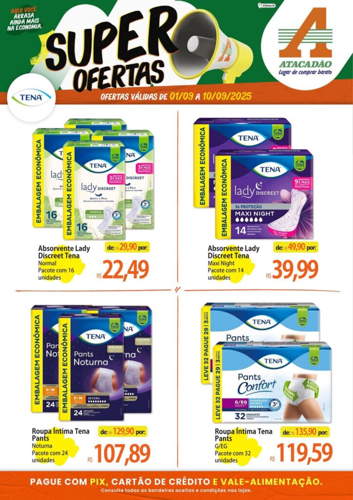 Folheto Atacadão Atibaia - Higiene Pessoal Tena [01/09/2025 a 10/09/2025] – Galera das Ofertas