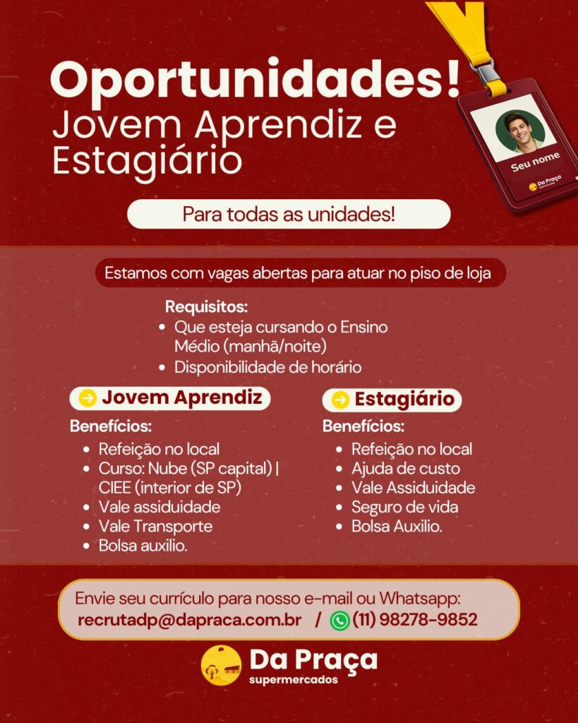 Folheto Dapraca Atibaia - Vagas De Emprego Jovem Aprendiz E Estagiário [19/02/2026 a 31/12/2026] – Galera das Ofertas