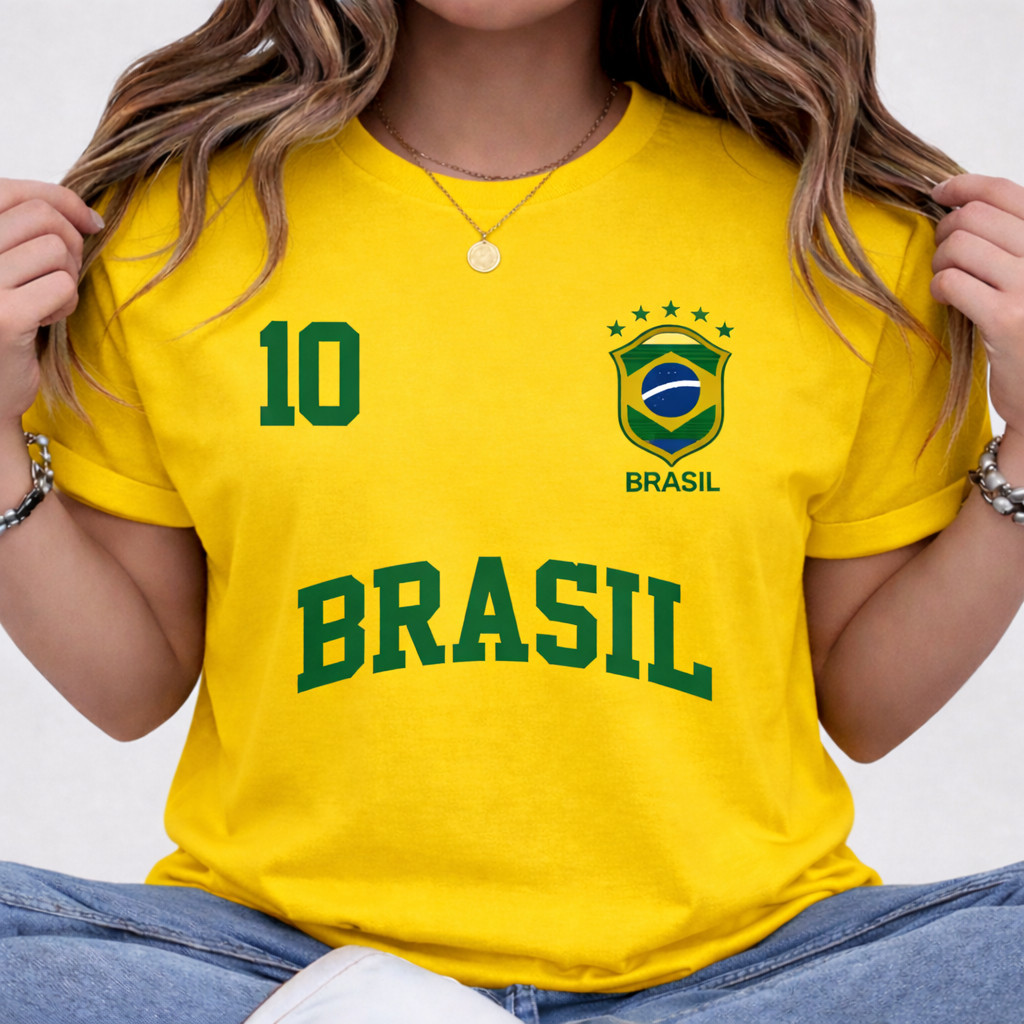 Camiseta Camisa Feminina Blusa 100% Algodão Streetwear Brasil Copa Bandeira Futebol Tendência Estoque no Brasil | Shopee Brasil