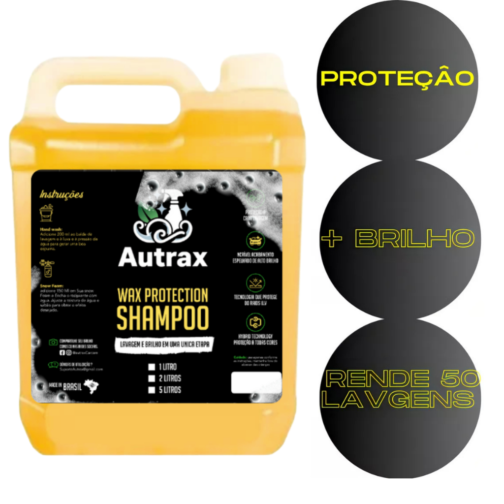 Shampoo com Cera de carnaúba pH Neutro para Lavagem de Carro e Moto Xampu Automotivo | Shopee Brasil