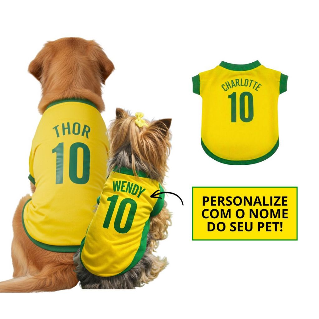 Roupinha Para Pet Personalizada Brasil Copa Do Mundo Cachorro E Gato | Shopee Brasil