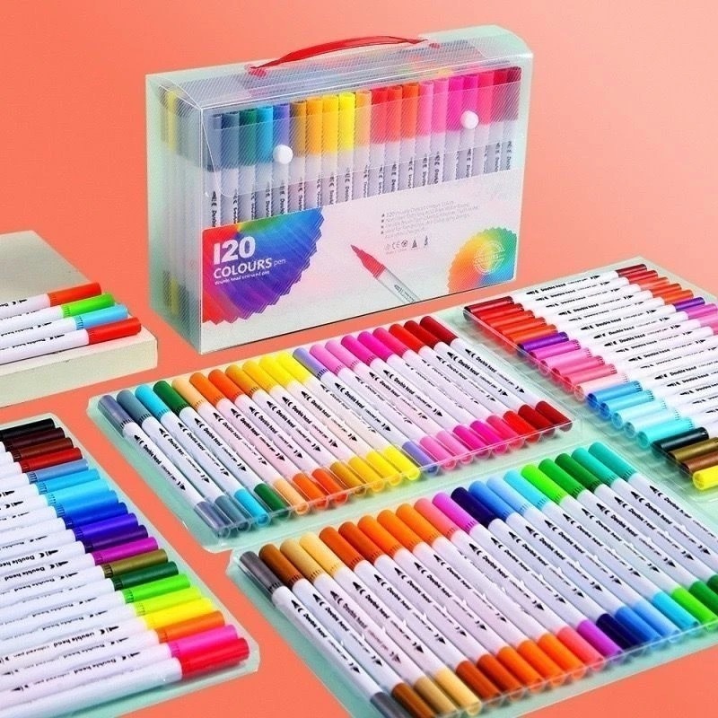 Kit 24/36/48/60/80/100/120 Cores Caneta 2 em 1 Brush Lettering e Ponta Fina Dual Pen Canetinha Colorir Desenho | Shopee Brasil