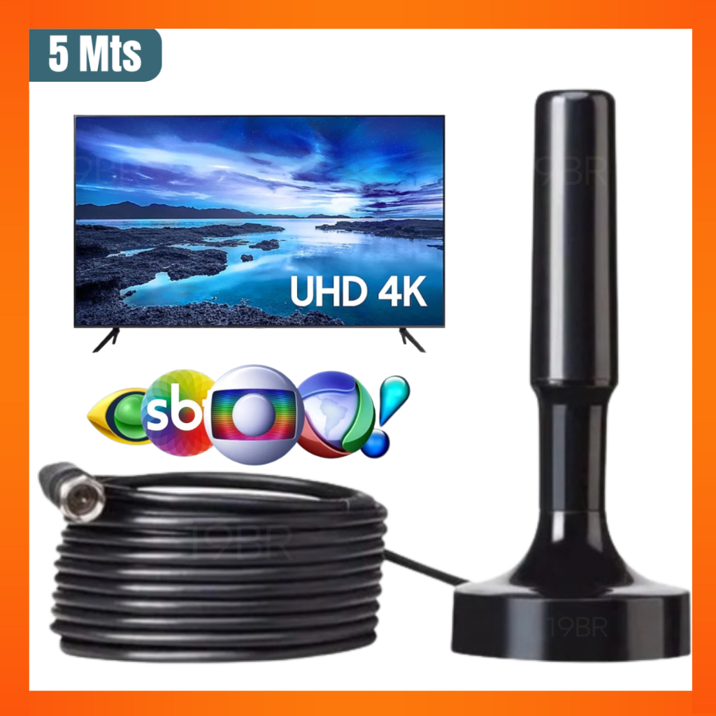 Antena Digital Interna Externa Full Hdtv 4K Cabo Grande | Shopee Brasil