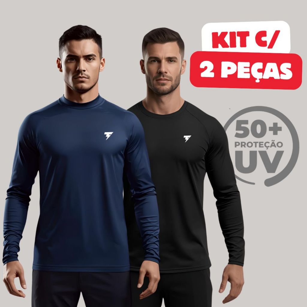 Promoção Kit com 2 Camisa Termica Manga Longa UV50+ Malha fria Academia Corrida Símbolo Refletivo | Shopee Brasil