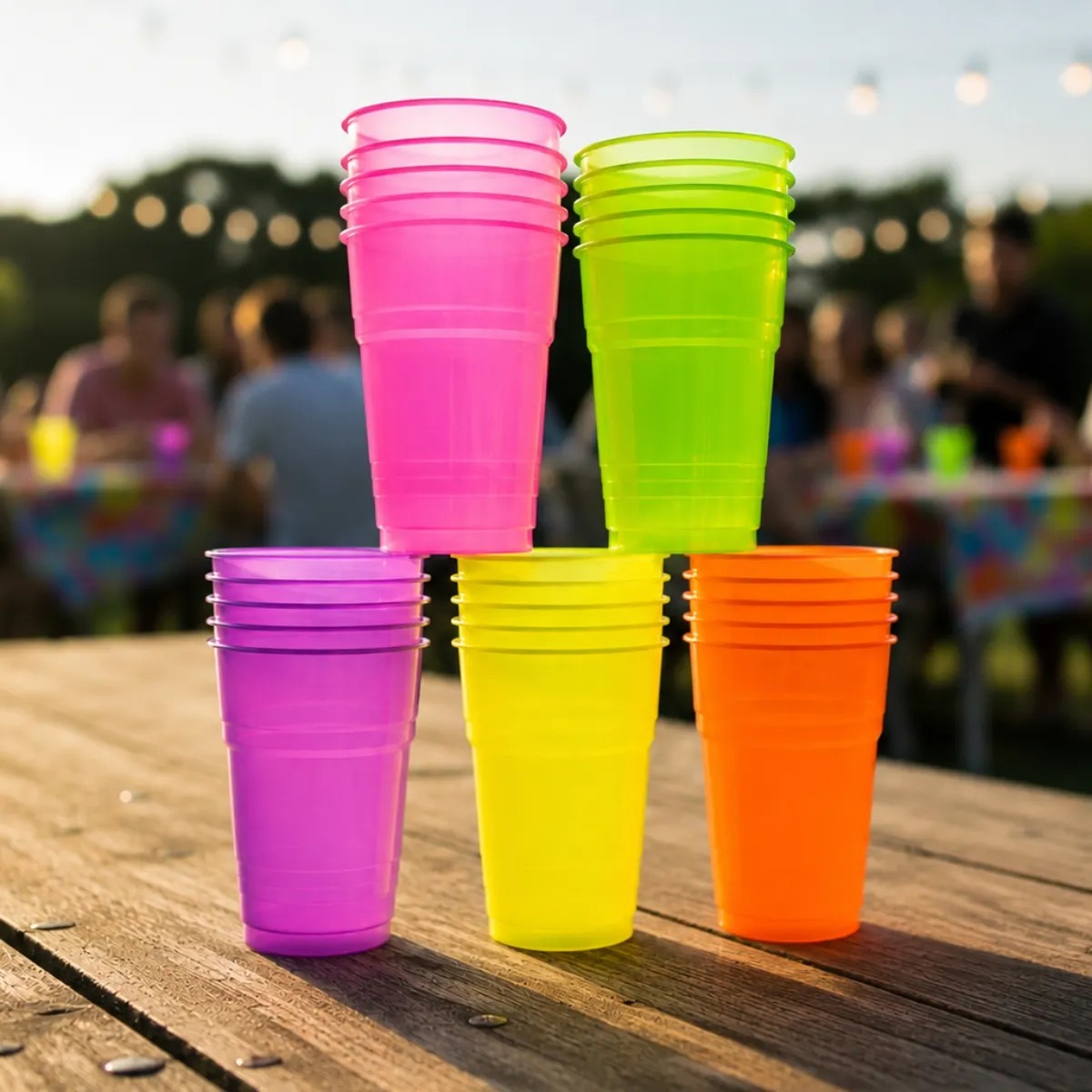 100 Copos Descartável Neon Festa Balada 300ml Sortido Brilho