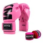 Luva Mxm Muay Thai Boxe Maximum + Par De Bandagem Rosa 3m