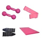 Kit Aeróbico Halter 2 Kg + Caneleira 3 Kg + Colchonete Rosa