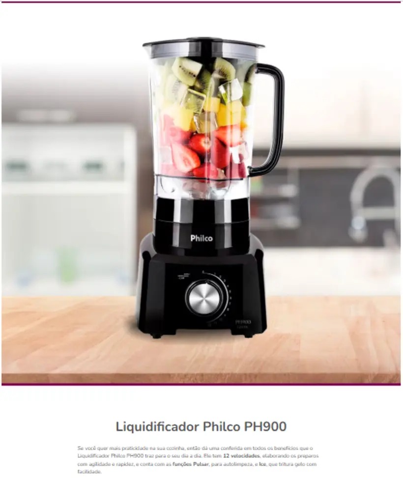 Liquidificador Philco 1200W 3L 12 Velocidades Preto PH900