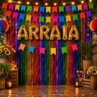 Kit Balão Festa Junina Arraia Com Bandeirinhas Cortinas