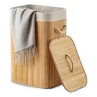 Eps-3903 Cesto Roupa Bambu Retangular Dobrável Com Tampa Alças 60l