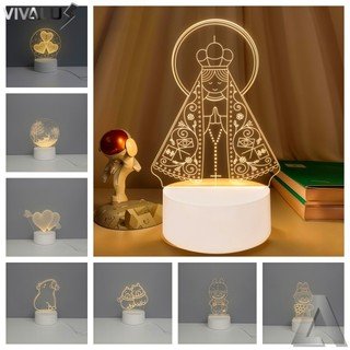 Luminária Abajur 3D Led Acrílico De Mesa Criativo Tomada Branco Luz Noturno 3D Santinha Coração