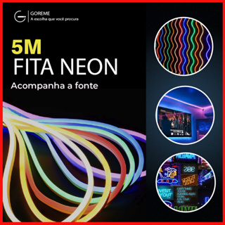 Fita de LED Mangueira Neon 5 Metros IP65 Flexível Com ou Sem Fonte