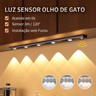 Luz de LED com Sensor para Armário 60cm Ultra Fina 3 Cores, Recarregável (Branco/Quente/Natural)