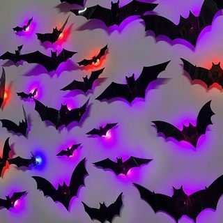 Kit 12 Grupo De Morcego Brilhante Reutilizável Led Iluminado Decoração De Halloween Clássico Festa