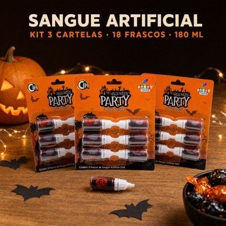 Sangue Falso Artificial 180ml Kit 18 Frascos Halloween Maquiagem Artística Fantasia Cosplay