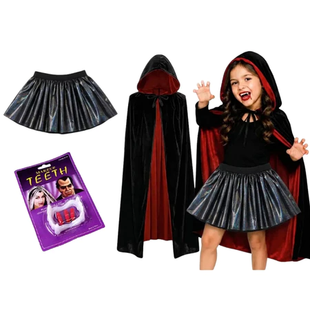 Fantasia De Vampira 04 Peças Infantil Menina Halloween Carnaval Festa 80cm