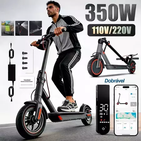 Patinete Elétrico Adulto 350W – Alta Velocidade, Bateria Longa e Suporta Até 150kg
