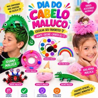 Cabelo Maluco Kit Acessórios Infantil Criativo para Escola Festa Penteado Menino Menina