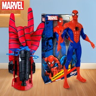 Kit Boneco Homem Aranha + Luva Lançador de Teia Dardos Brinquedo Infantil Presente Dia das Crianças